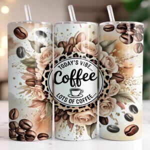 Coffee Themed 20oz Sublimated Stainless Steel Tumbler with Lid & Straw